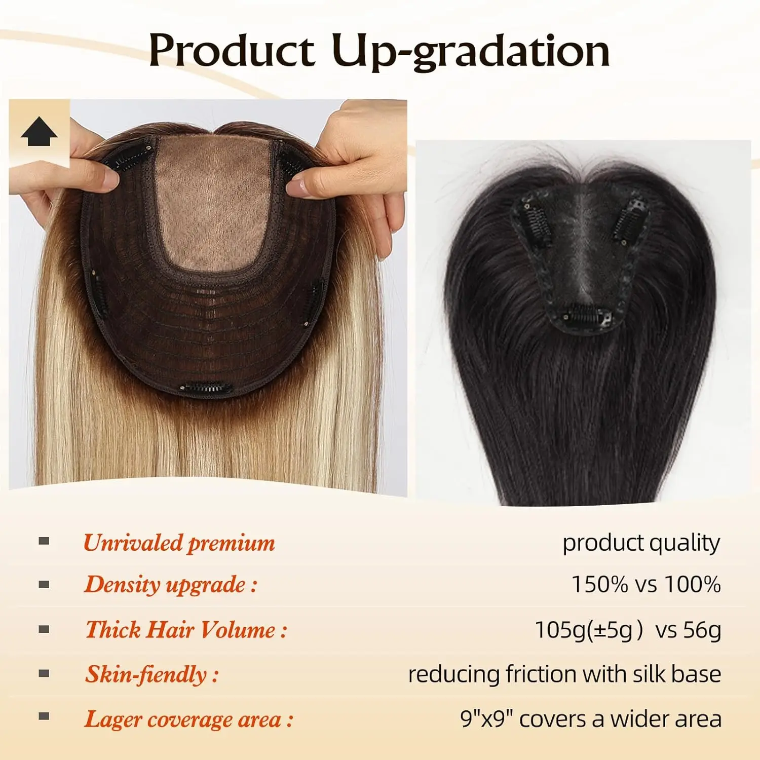 أومبير براون مختلط شعر بشري أشقر للنساء 9 "× 9" قاعدة مساحة كبيرة 16 بوصة قطع شعر مع مشابك متعددة غير قابلة للانزلاق #5