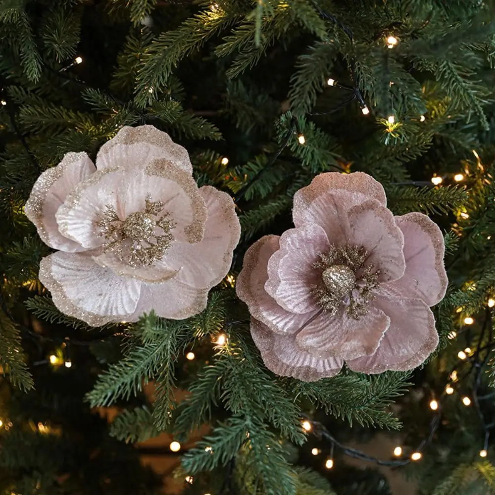 Fleur de paillettes de Noël réaliste, décorations d'arbre de Noël, bricolage, simulation, 18cm