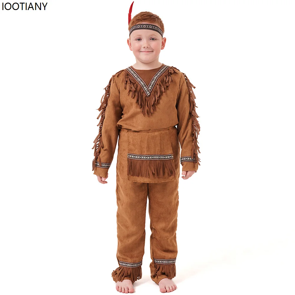 Halloween Kids Oceania Aboriginal Cosplay Costume Girls Boy Indian Chief Stage Outfit Carnival Party Indigenous Dress Up New