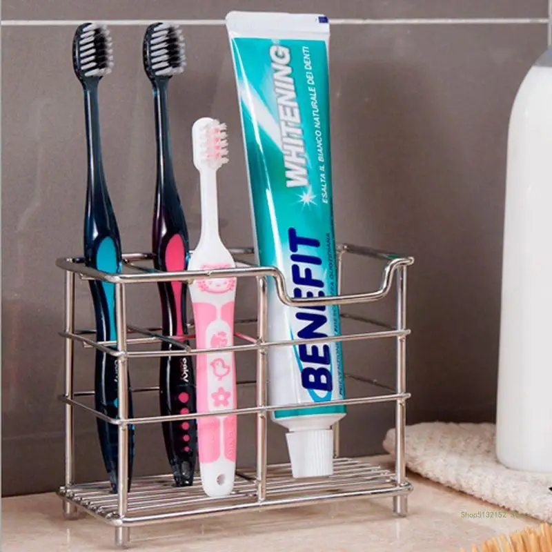 QX2E Toothbrush Holder Toiletries Toothpaste Stand Storage Rack Stainless S