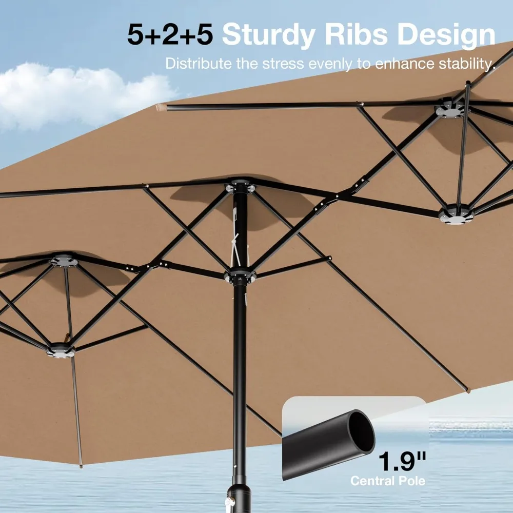 مظلة فناء كبيرة بطول 15 قدم مع قاعدة متضمنة، مظلة خارجية مزدوجة الجوانب، مظلة مستطيلة بمقبض كرنك، 12 ش #5