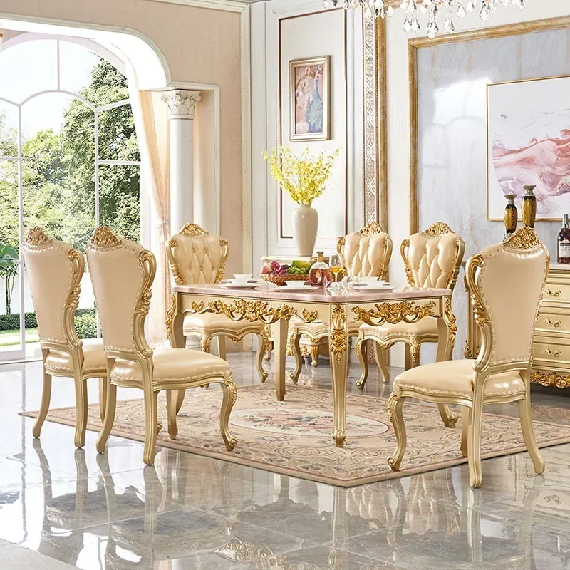 Practical Design Wooden Luxury Table Gold Vintage European Space Saving Dining Table Rectangular Living Room Esstisch Restaurant