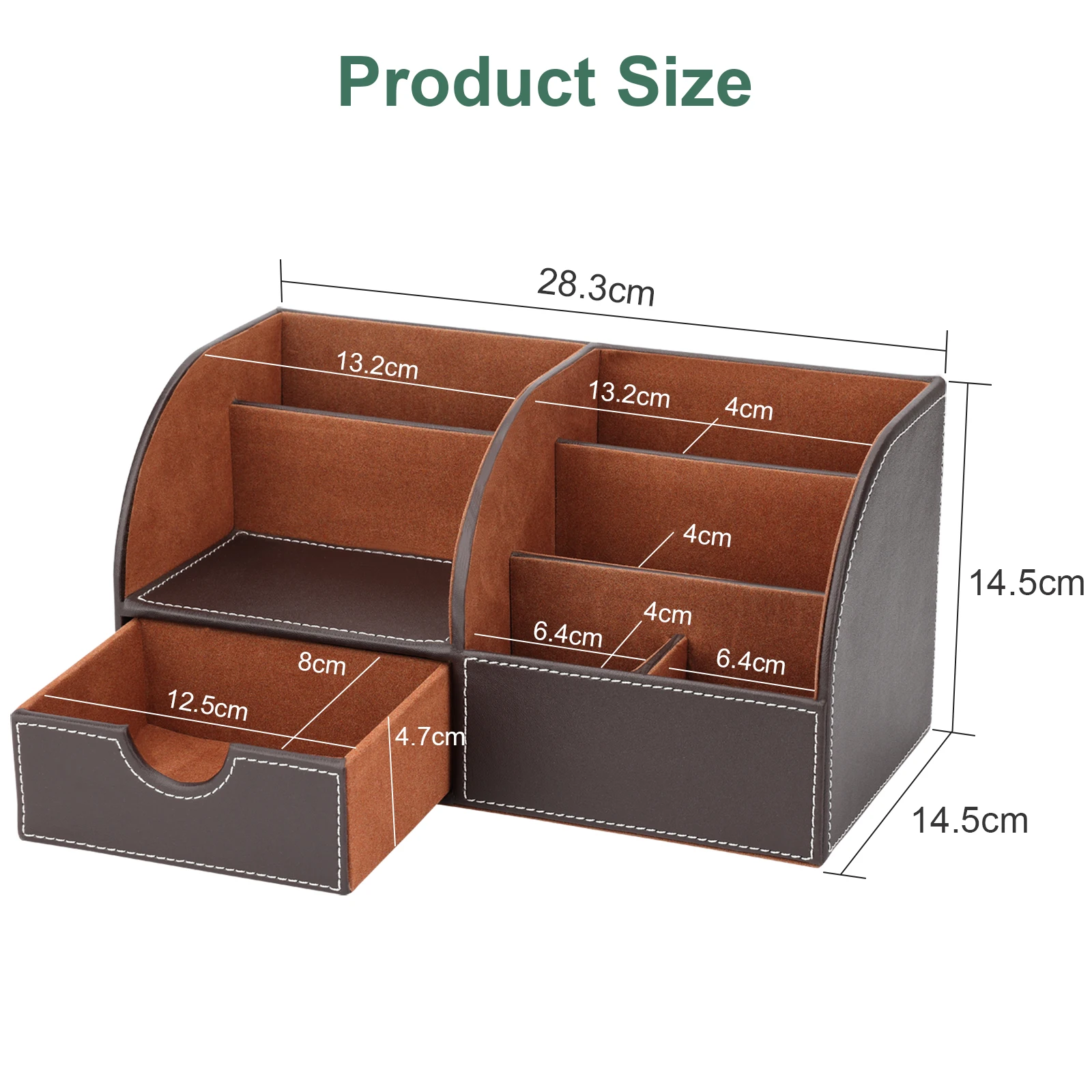 Half PU Leather Office Stationery Desk Organizer 6 Compartments Large Storage Boxes Wooden Pen Holder Pencil Organizer Case