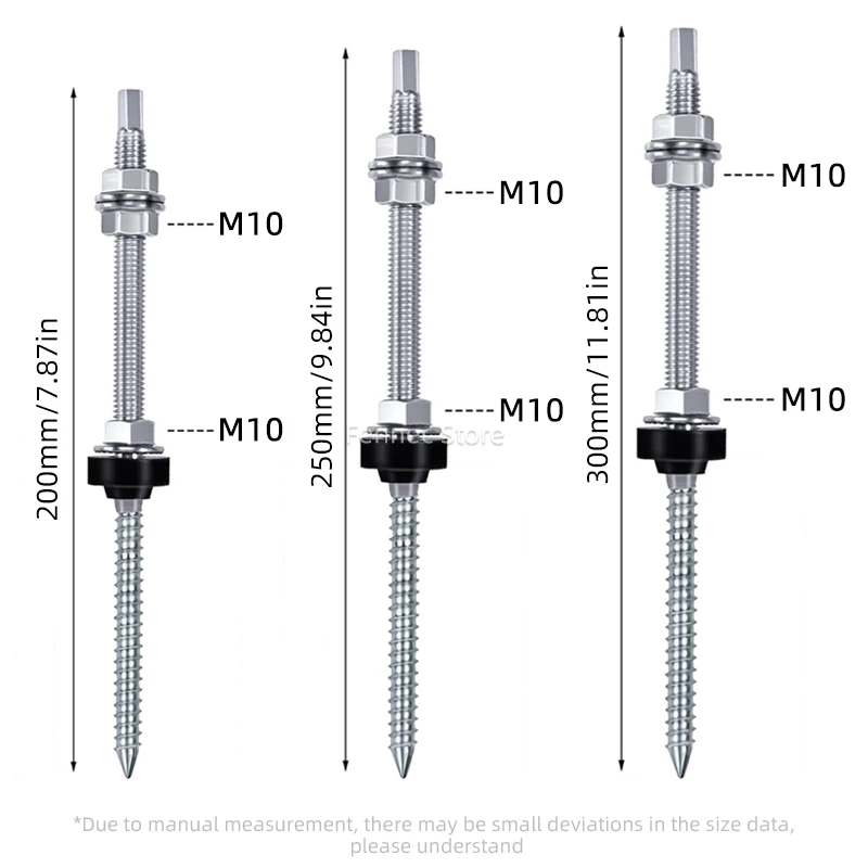 304 Stainless Steel Solar Mounting Hanger Bolts Photovoltaic Solar Panel Roof Mounting Screws M10 Solar Panel Accessories Kit