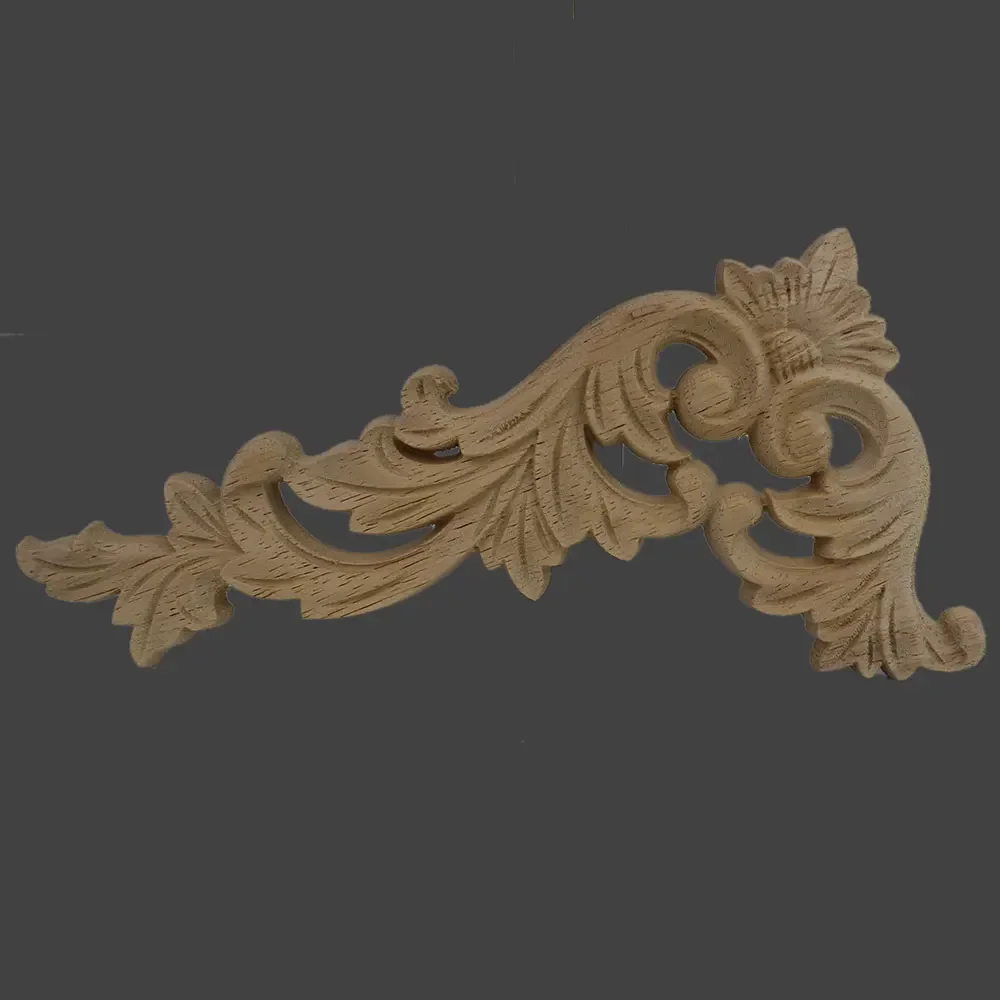 Natural European Retro Unpainted Wood Figurines Wood Applique Wood Decal Long Large Flower Wooden Walls Home Corner Doors