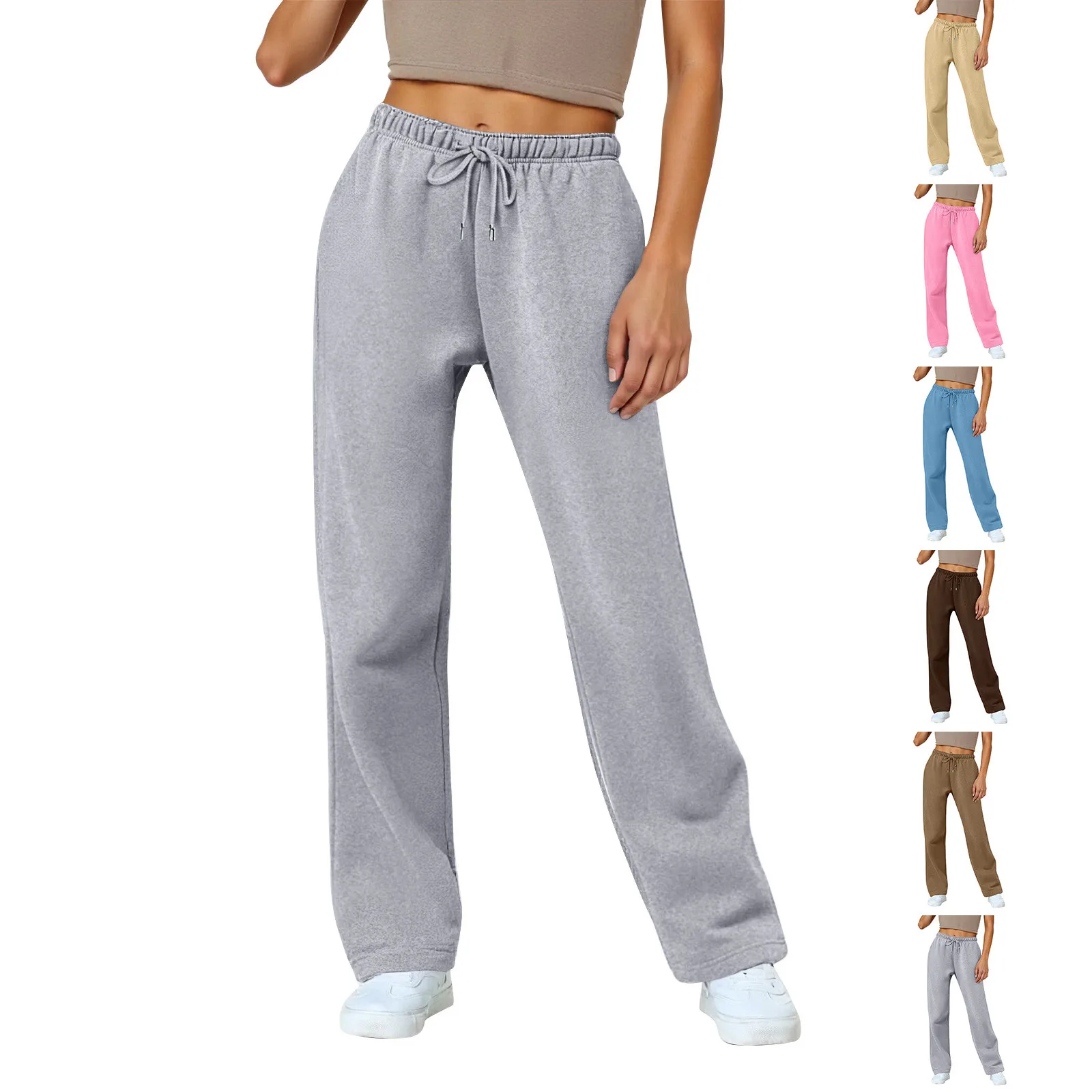 

Модные однотонные простые повседневные и универсальные брюки с эластичной резинкой на талии 2025 года, женские мягкие и удобные прямые брюки для бега с висячими штанинами