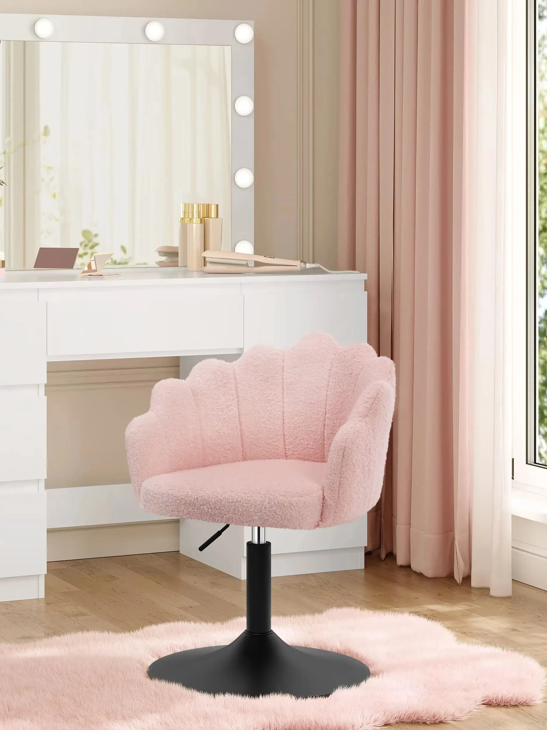 Draaibare tafel Vanity Kaptafel Stoel In hoogte verstelbare make-upkruk met rugleuning Moderne stoel voor woonkamer Home Decor - afbeelding 2