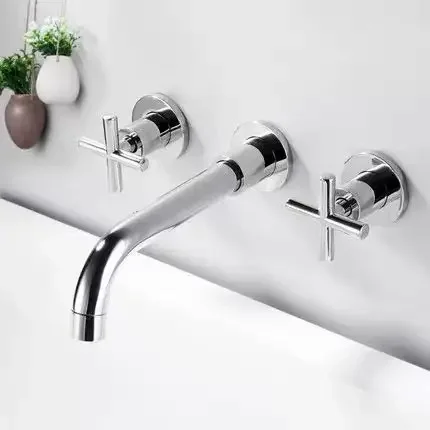 Double Handle Wall-Mounted Bathroom Sink Hot and Cold Water Mixer