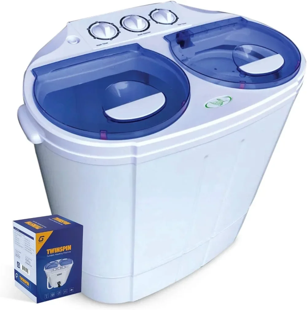 

Garatic Portable Compact Mini Twin Tub Washing Machine w/Wash and Spin Cycle, Built-in Gravity Drain, 13lbs Capacity For Camping