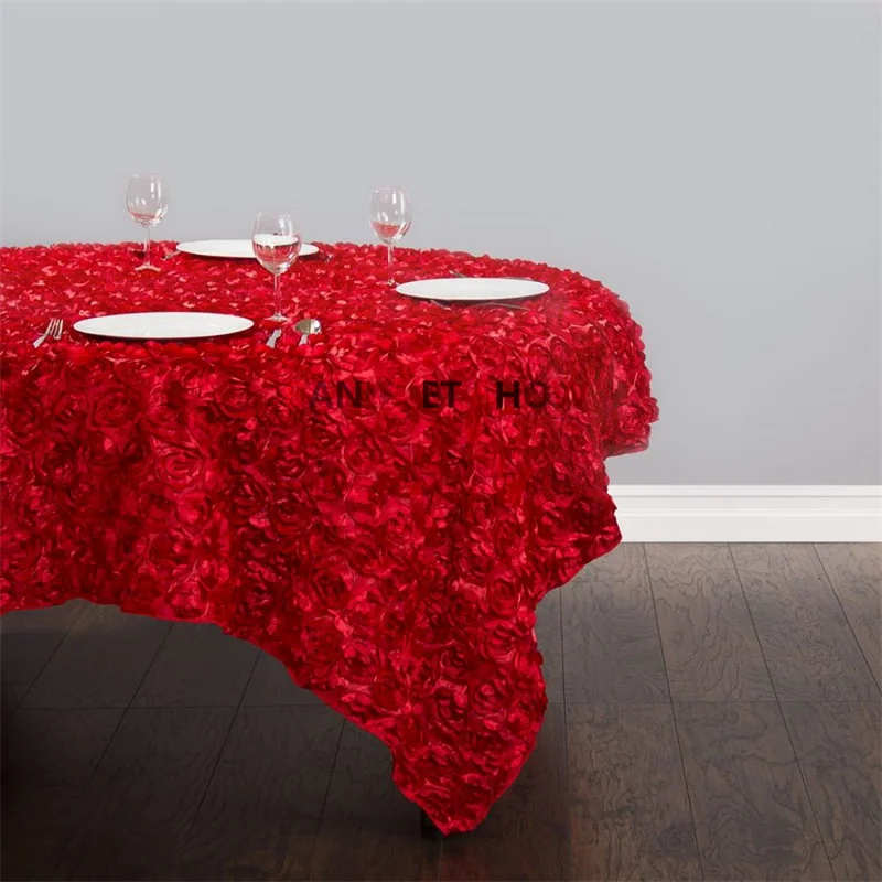 5pcs Lot Satin Rosette Table Overlay Square Tablecloth For Wedding Banquet Event Decoration