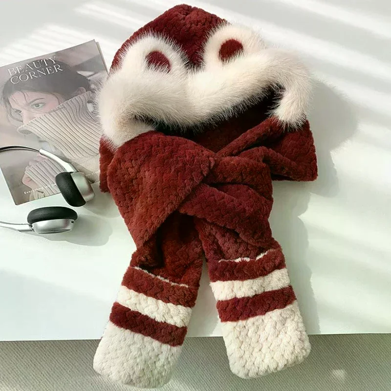 قبعة قطيفة عصرية جديدة دافئة مقاومة للبرودة، قبعة، وشاح، قفازات وأغطية للأذنين أربعة في واحد، حماية أذن سميكة للشتاء لركوب الدراجات