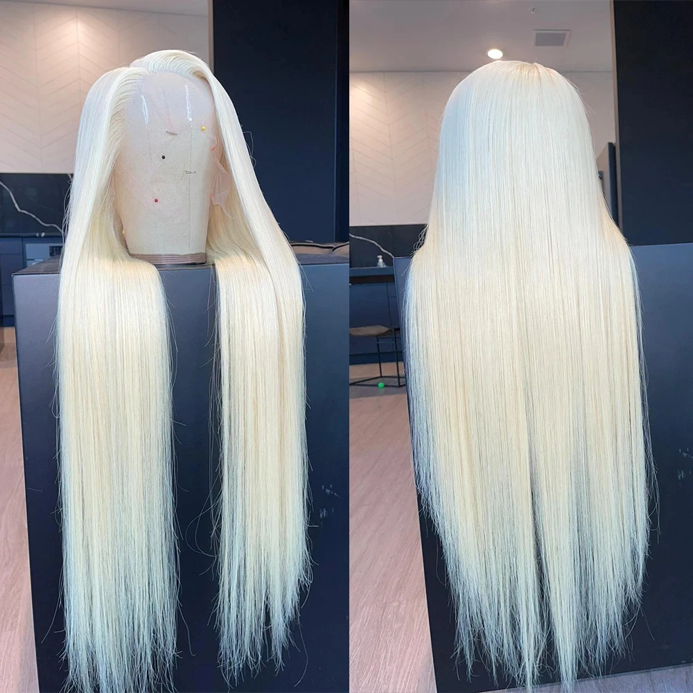 Perruque Synthétique Longue et Soyeuse Blonde 613, Cheveux Lisses, 13x4, Naissance des Cheveux Pré-Plumée, Fibre de Cosplay