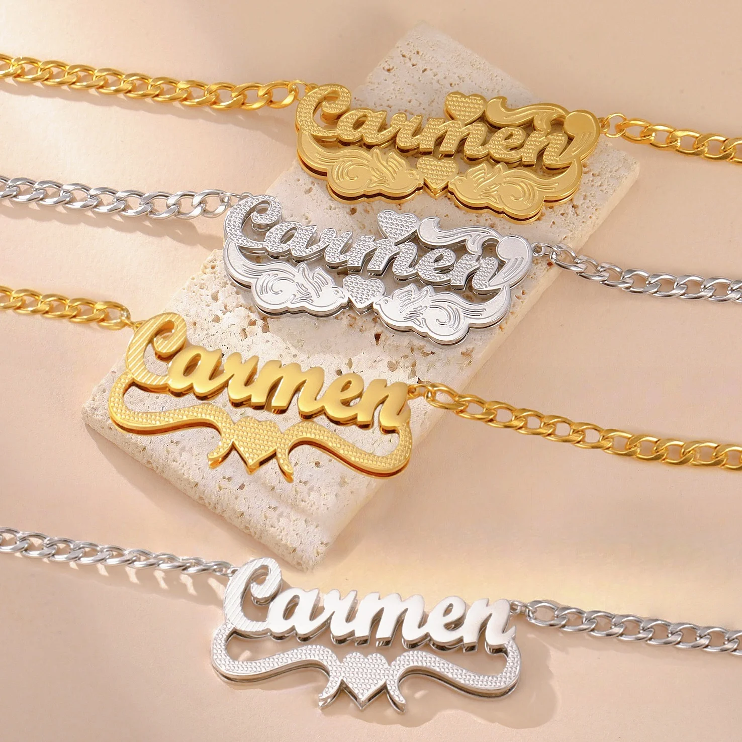 

Jeshayuan Double Plated Name Necklace Custom Necklace 3D Name Necklace Nameplate Necklace Two Tone Name Necklace Gold Necklace