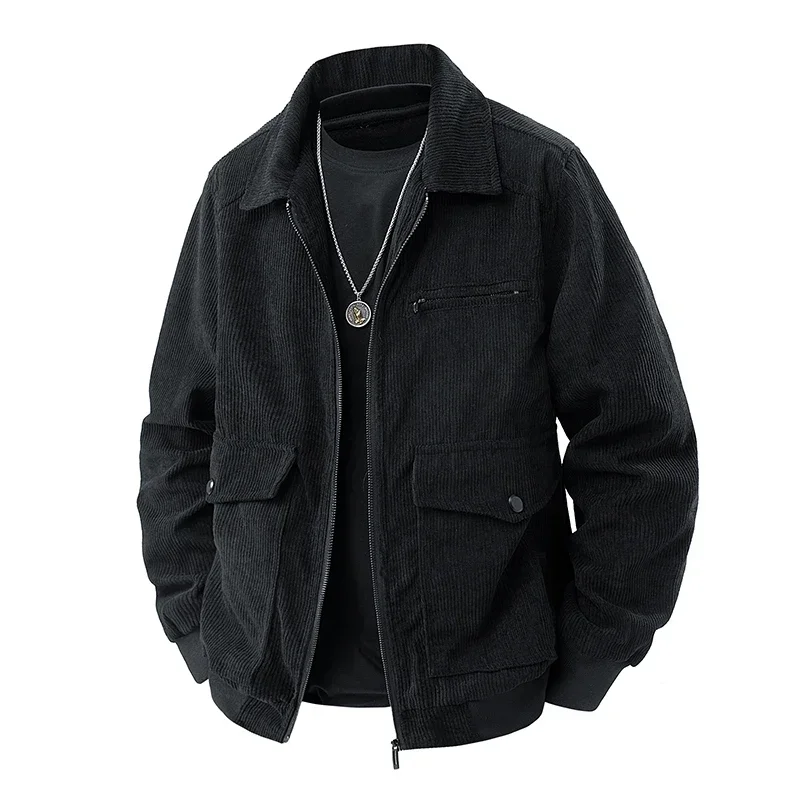 Cordjacken für Herren, Herbst-Winter-Windbreaker, einfarbige, lässige Cargo-Jacke mit mehreren Taschen, Oberbekleidung, modische Utility-Jacke – Detail 13