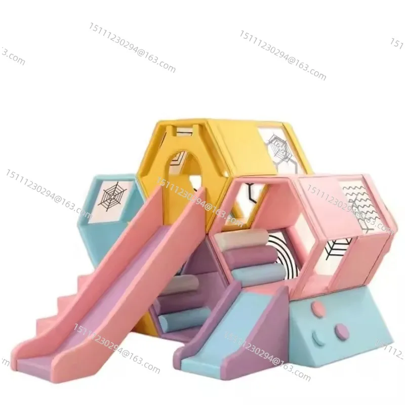 

Parent child climbing physical training soft play honeycomb combination pink big slide set children FOR Kindergarten