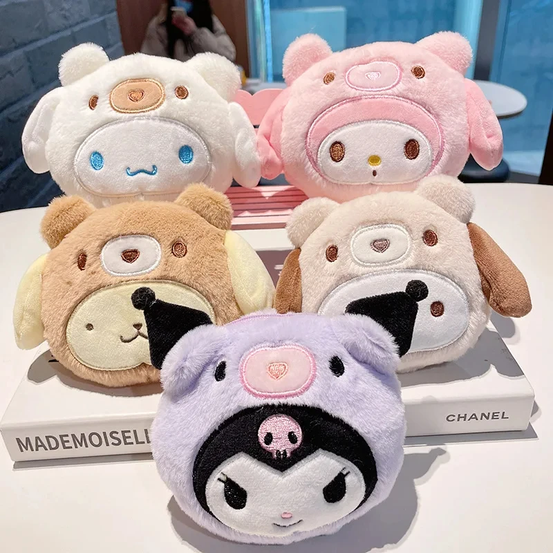 Kawaii Sanrio Plush Keychain Wallet Cinnamoroll Coin Purse Key Chain Kuromi Stuffed Storage Bag Earphone Mini Wallet Toys Girls