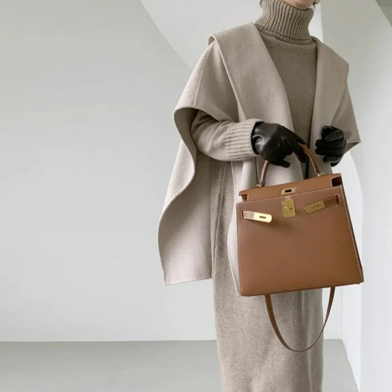 REALEFT خمر الكشمير الياقة المدورة المرأة محبوك فساتين طويلة 2025 جديد الخريف الشتاء كم طويل مستقيم فستان سترة فضفاضة #2