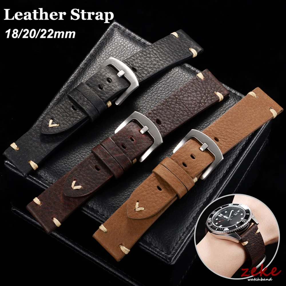 Handgefertigtes Rindsleder-Uhrenarmband mit Nähten, 18/20/22 mm, für Omega Business, Vintage-braunes Armband, atmungsaktive Herren-Armbänder aus echtem Leder