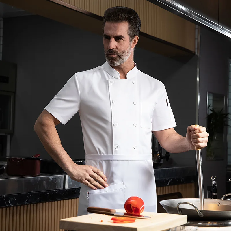 Uniforme de travail de cuisine de Restaurant d'hôtel, veste de Chef à manches courtes, manteau de cuisine blanc d'été pour boulangerie et pâtisserie