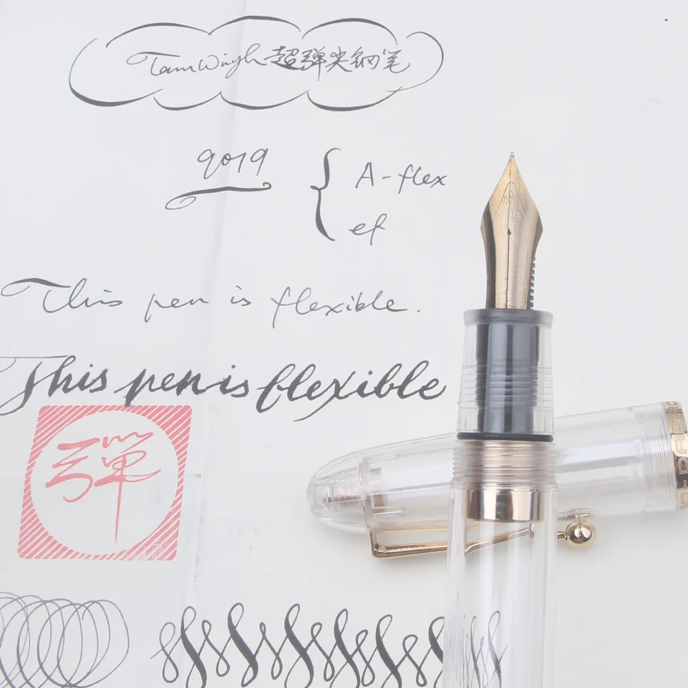 Новая ручка-фонтан Jinhao 9019 Super Elastic Flex Nib, прозрачная, мягкая, гибкая, для скетчинга, с цветочным узором, круглая, готическая, мягкая для письма