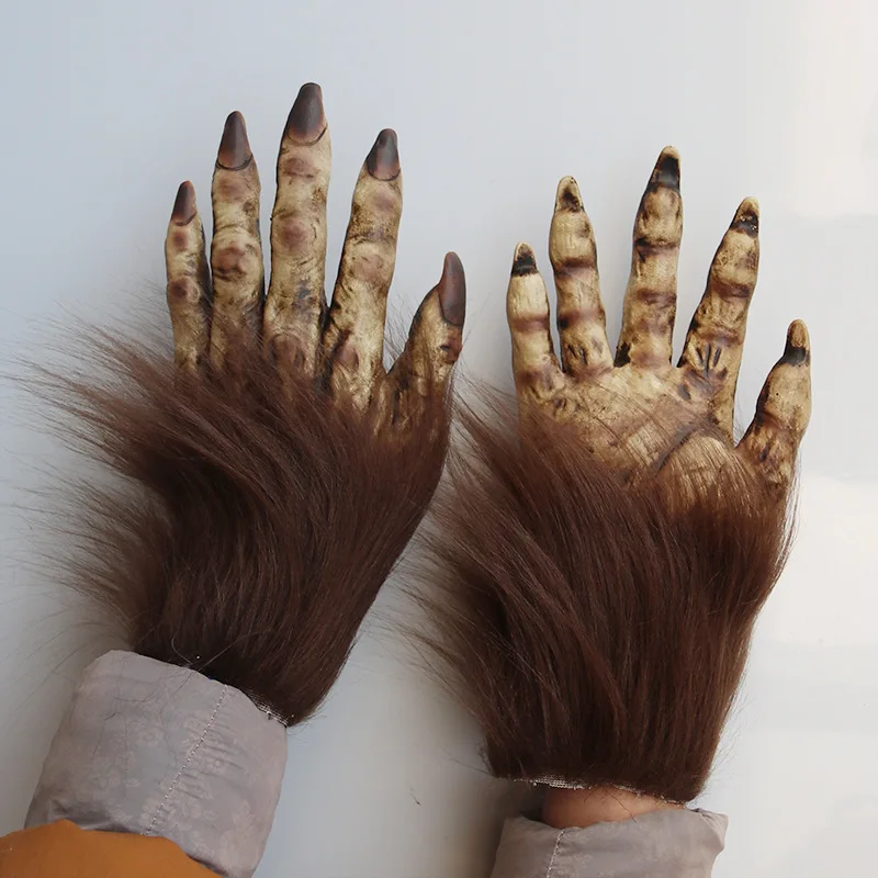 Guanti Da Lupo Mannaro In Lattice E Finta Pelliccia - Accessorio Horror Per Halloween E Cosplay, Unghie Nere, Taglia Unica - copertina