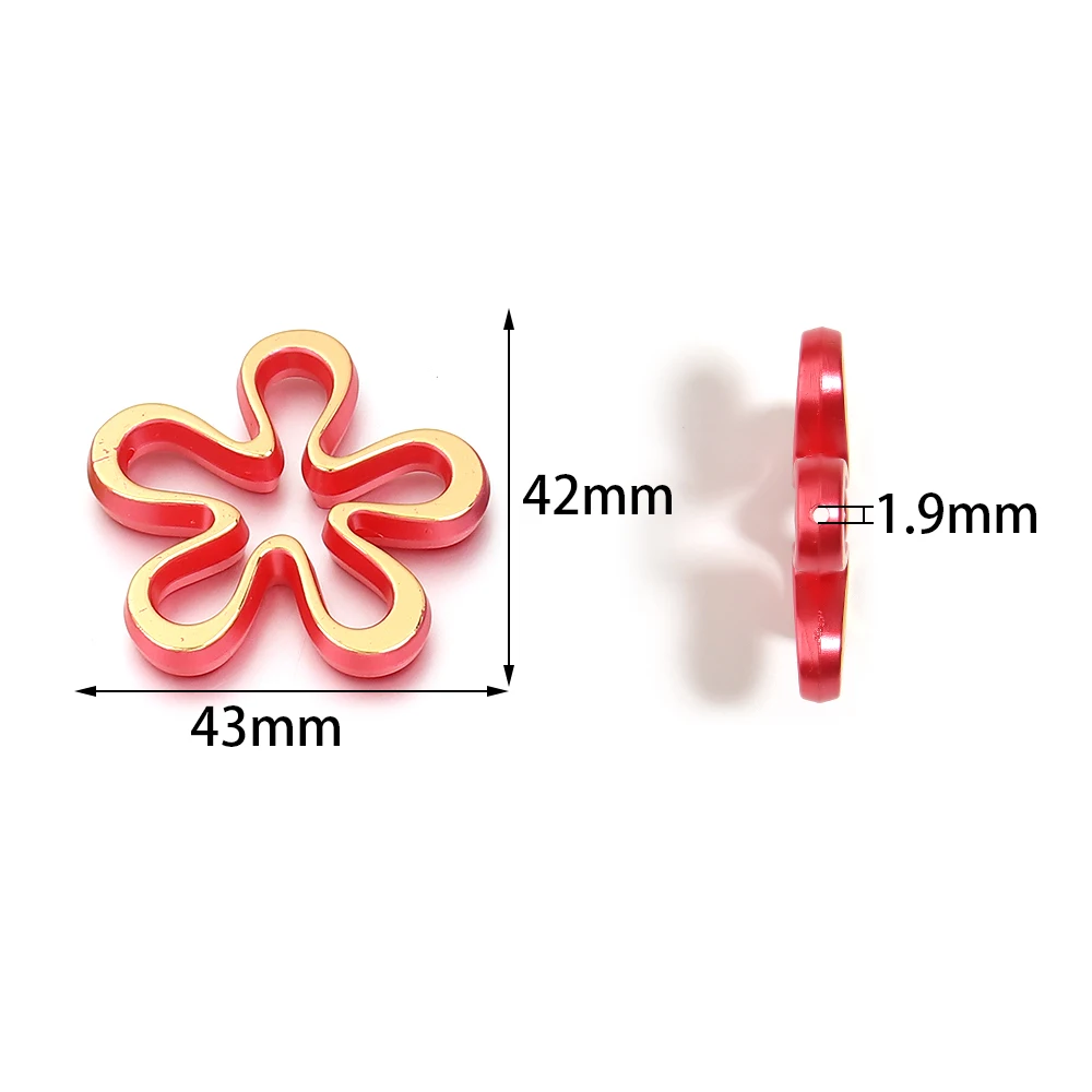 10Pcs 43x42mm Acrylic Hollow Flower Beads Gold Edged Loose Beads For DIY Jewelry Making Keychains Handmade Earrings Accessories