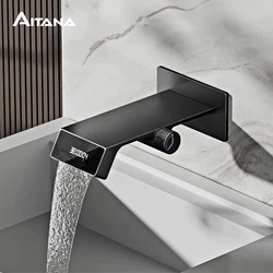 Gun gray brass LED digital display basin faucet concealed wall mounted single handle waterfall style hot&cold water bathroom Tap