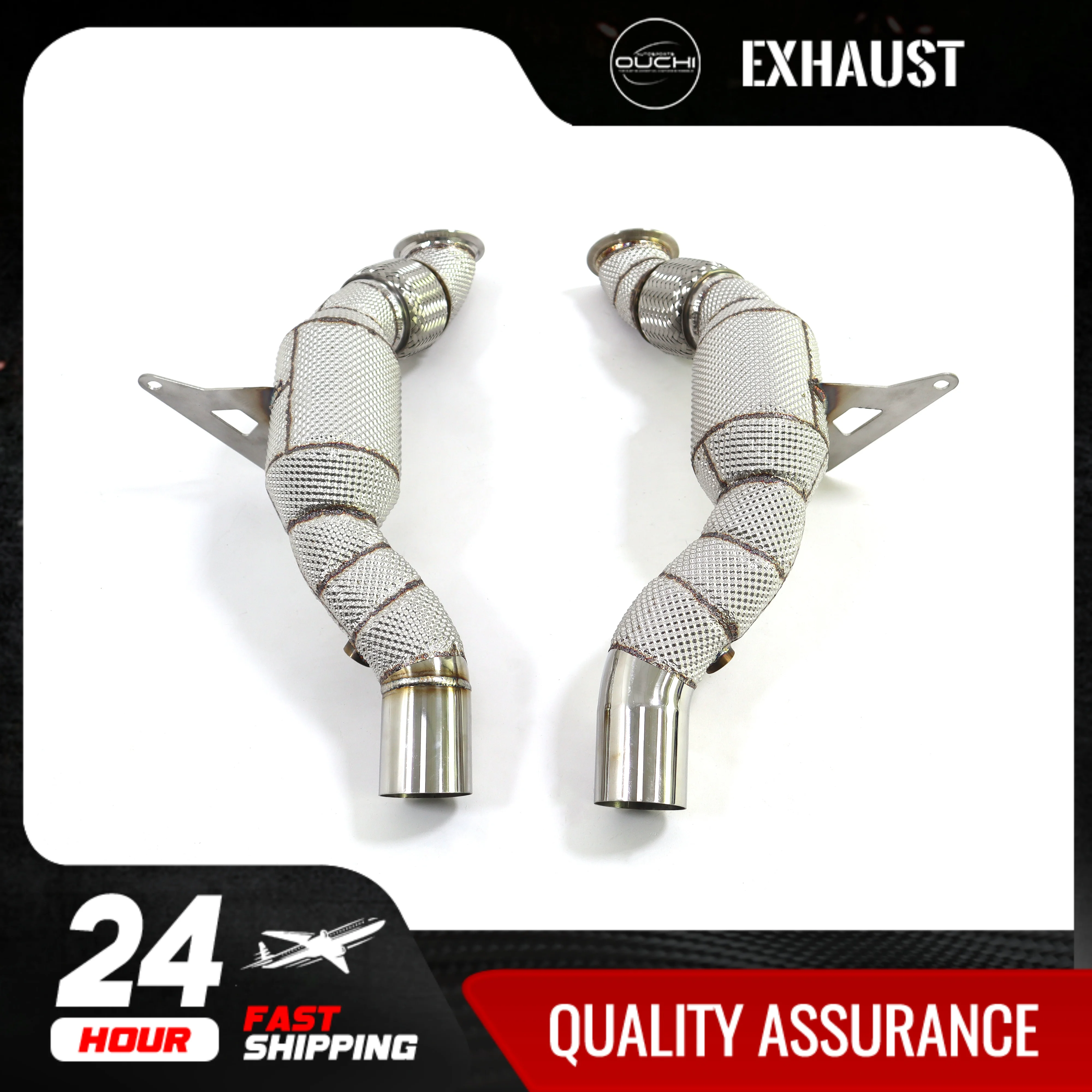 Fast shipping in 24 hours downpipe for Ferrari 488 GTB OUCHI stainless steels exhaust system With heat shield without catalytic