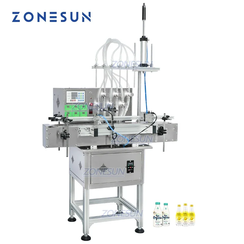 ZONESUN ZS-DTMP6M Automatic Liquid Filling Machine Essential Oil Lotion Vial Four Diving Heads  With Bracket