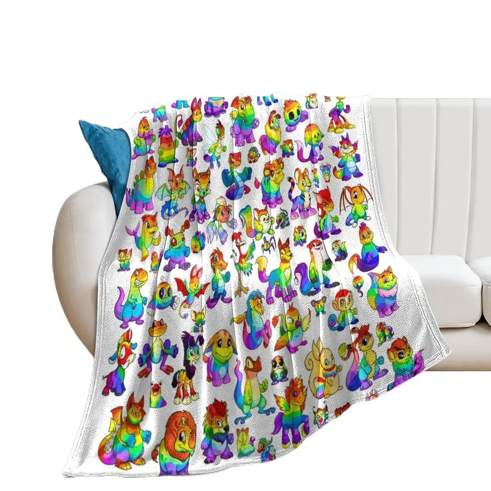 Rainbow Neopets Collage Throw Blanket Travel Cute Plaid manga Weighted Blankets