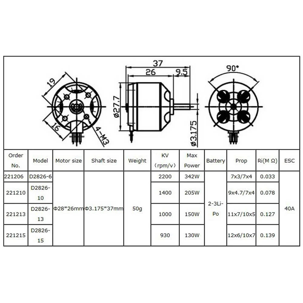 EP D2826 2826 Brushless Motor 2200KV 1400KV 1000KV 930KV Outrunner for MODEL Mini RC Multicopters Airplane Helicopter Remote