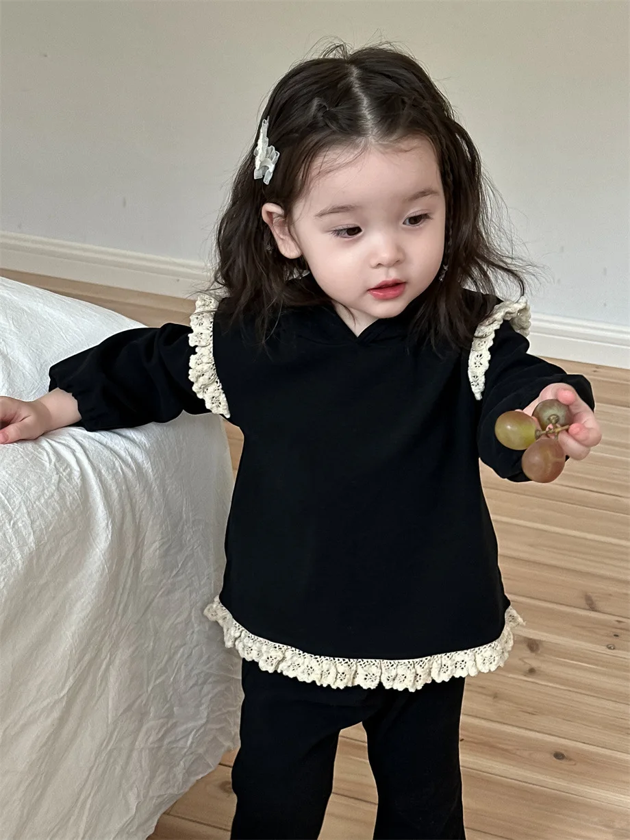 2024 Autumn New Baby Girl Long Sleeve Clothes Set Infant Princess Lace Hoodie + Pants 2pcs Suit Toddler Girl Sweatshirt Outfits