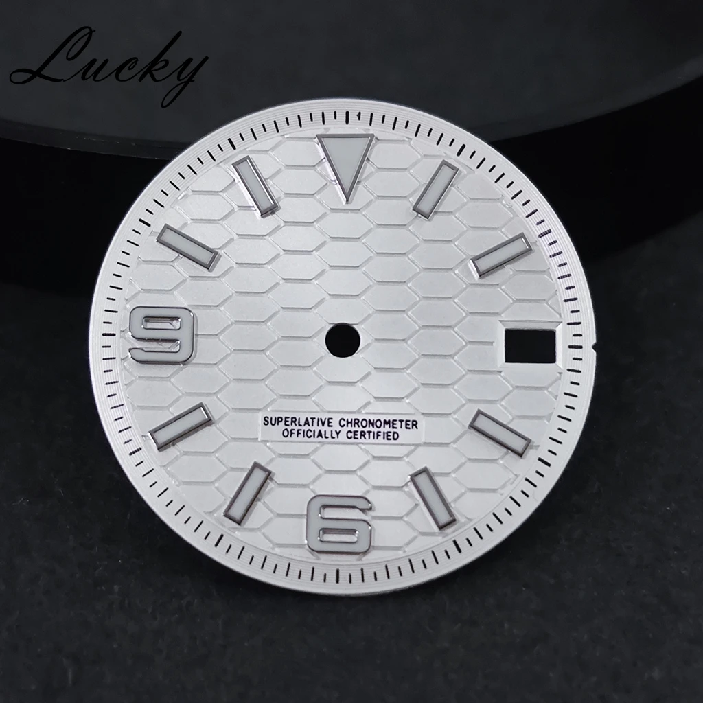 28,5 mm Wabenmuster, modifiziertes Zifferblatt, Perpetual Land-Dweller-Uhr, passend für NH35 4R35 Automatikwerk, Uhrenteil
