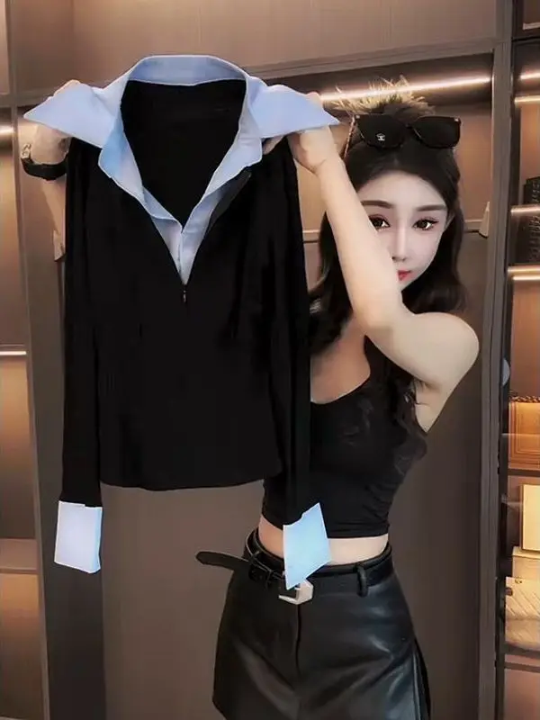 

Design Sensation для похудения Long Sve False из двух частей irt Женская внутренняя одежда Топ Faionable French Sle V-Ne Свободный крой