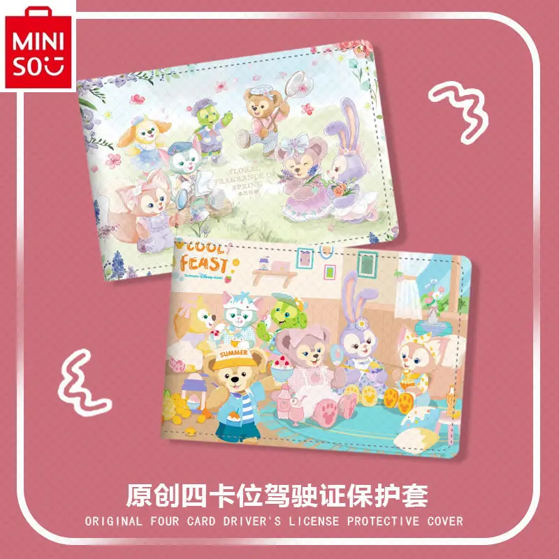 MINISO Disney funda protectora de cuero con estampado de oso Duffy, bolsa de almacenamiento, dibujos animados, licencia de conducir