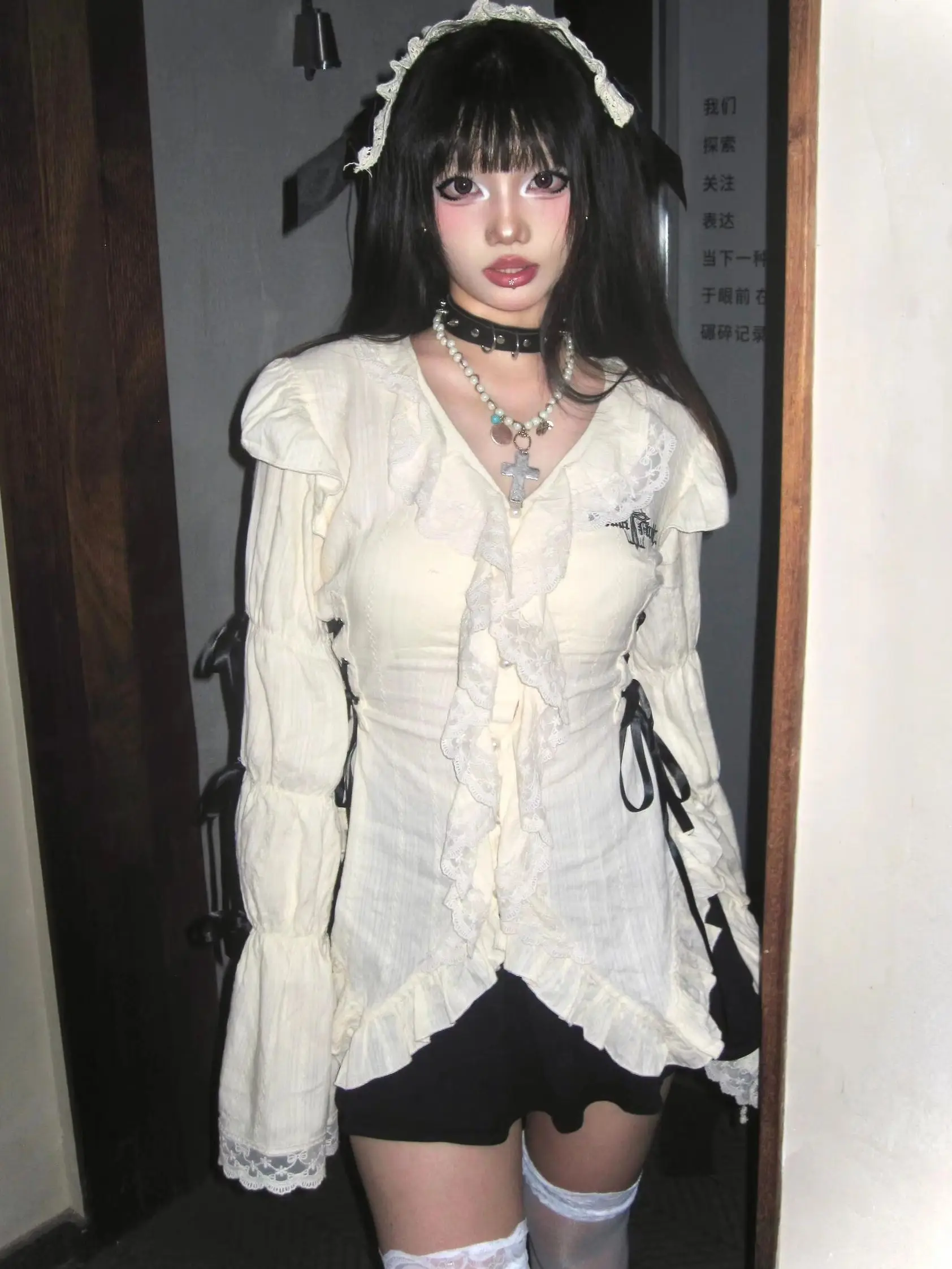 

Subculture Y2k Aesthetics Shirt Grunge Gothic Irregular Blouses Fairy Harajuku Bandage Tops Vintage Japanese Lolita Clothes