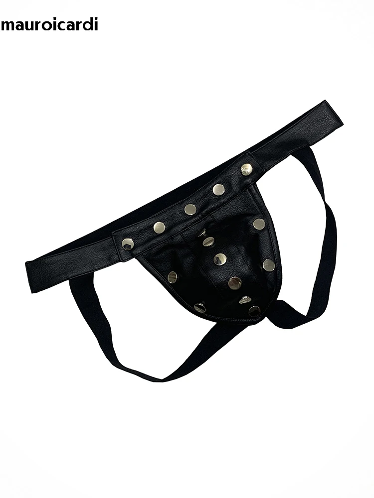 

Spring Summer Black Pu Leather Shorts Men Rivet Luxury Designer Emo Clothes Mens Underwear Sexy Thong 2025