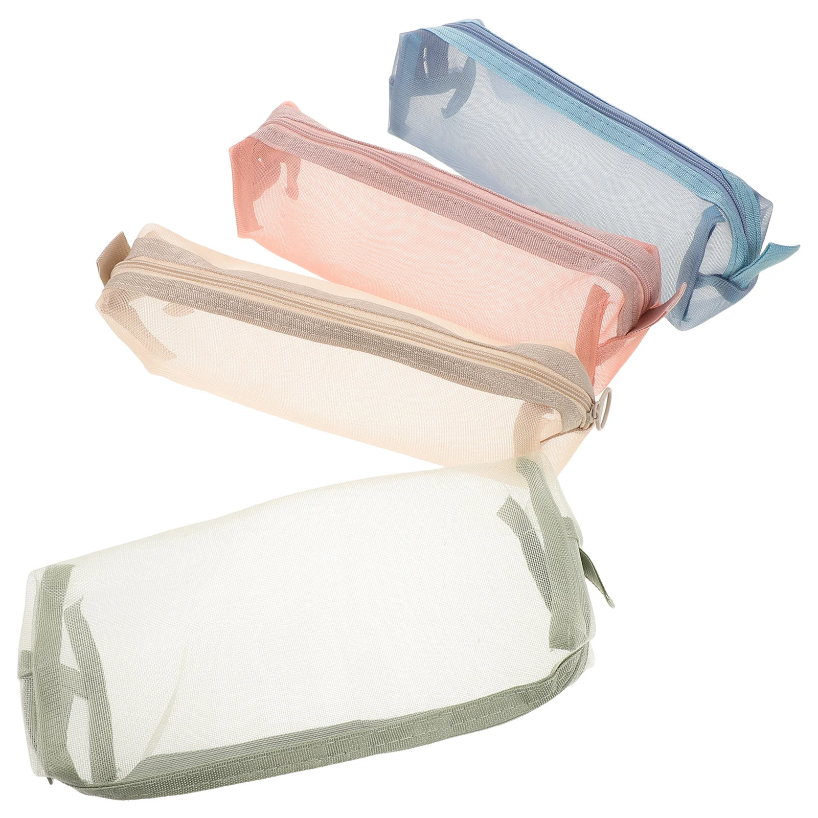 

4Pcs Mesh Makeup Bags Vibrant Color Transparent Zipper Pouch Portable Travel Organizer Pencil Case Storage Bag