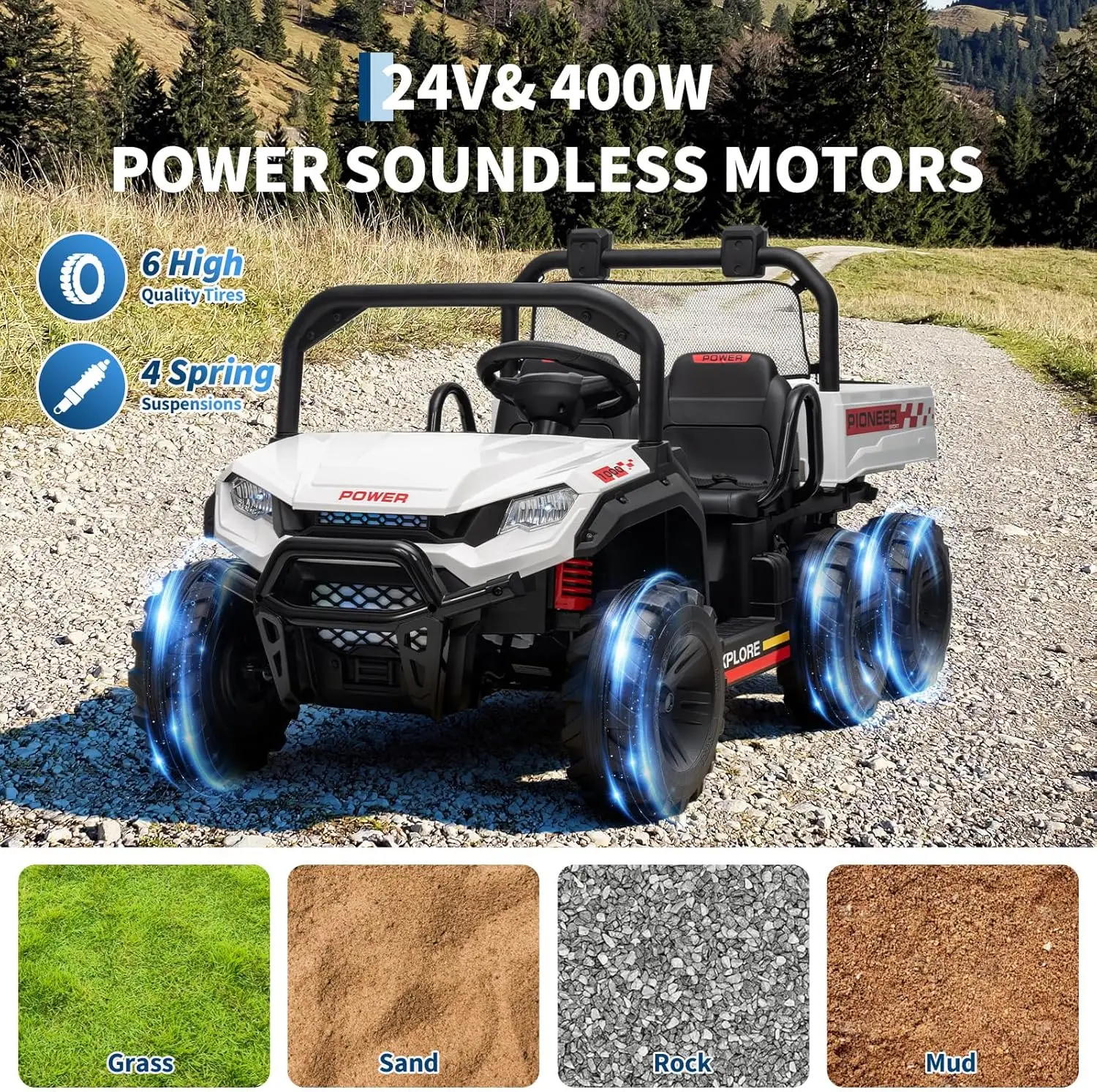 Camion à benne électrique 24V 4WD pour enfants, garçons et filles, jouet 2 places avec télécommande Parent, joueur de musique, véhicule tout-terrain