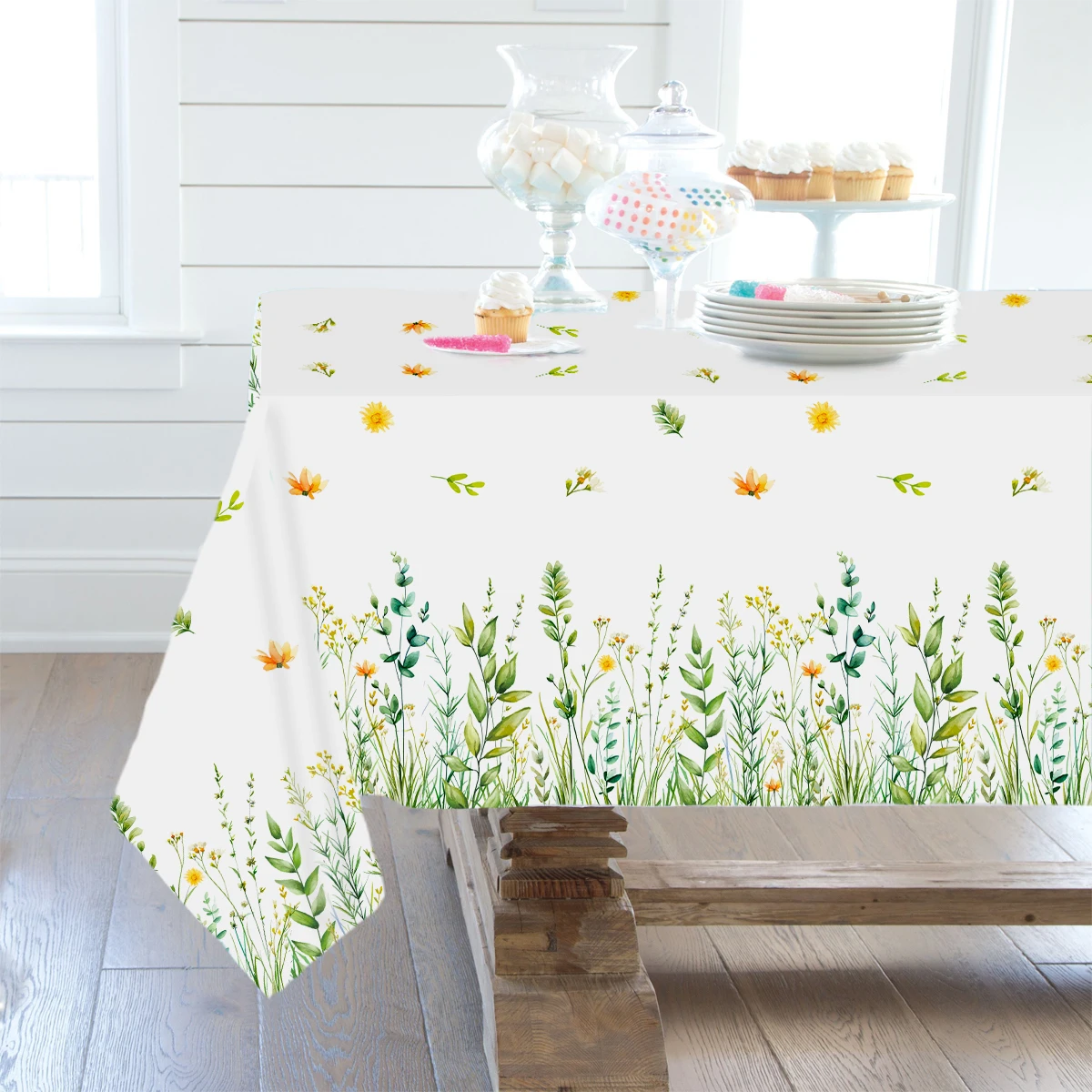 Spring Wildflower Watercolor Wild Flowers Tablecloth Table Decor Outdoor Waterproof Polyester Table Cloth Wedding Party Decor