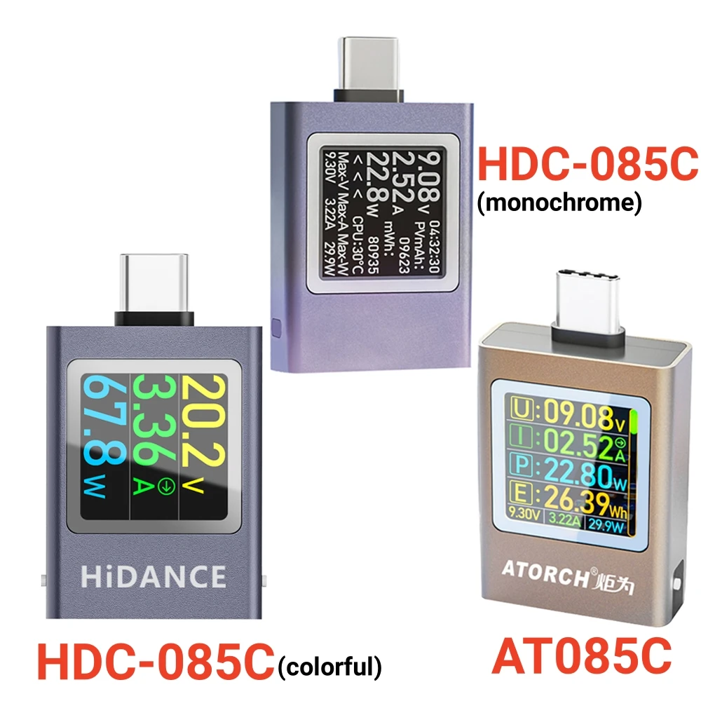 

AT085C DC 4,5-50 В 0-12A PD3.1 Многофункциональный цифровой дисплей Амперметр напряжения постоянного тока Измеритель мощности Type-c Тестер зарядки сотового телефона
