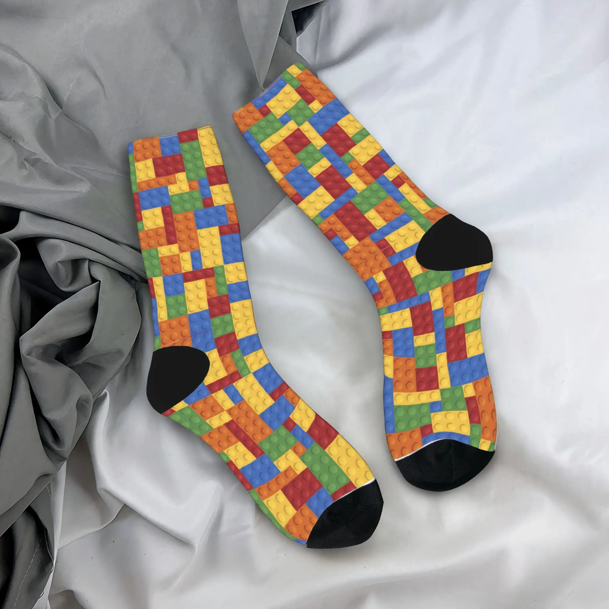 Vintage Primary Color Building Blocks Print Socks Autumn  Stockings Korean Couple Quality Socks Graphic Cycling Anti-Slip Socks