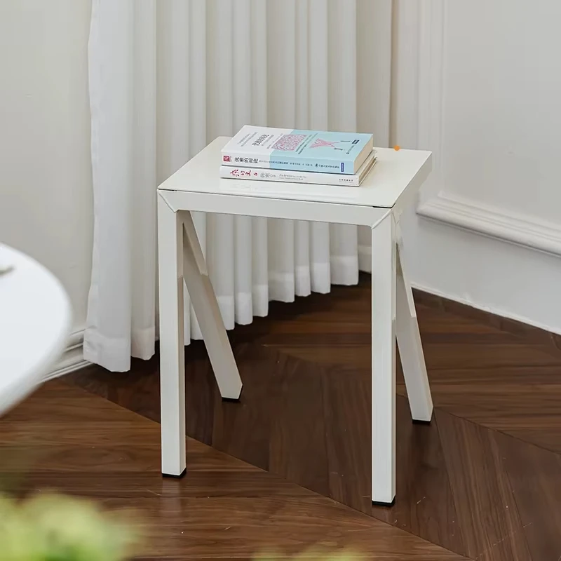 Nordic Style Sofa Side Table Heavy-Duty Iron Frame Minimalist Dopamine Design Movable Low Stool