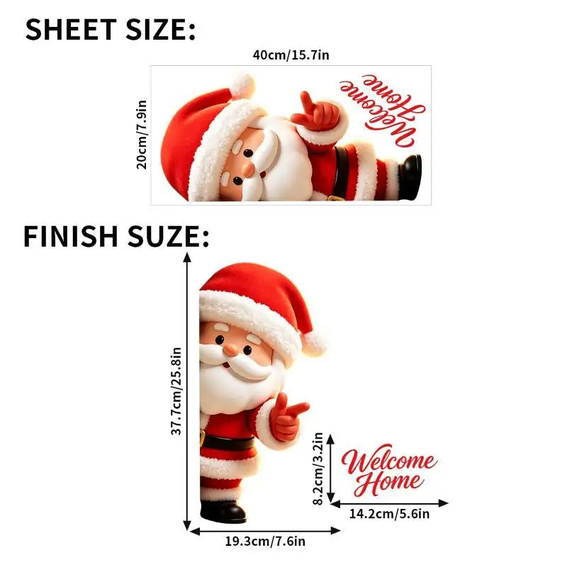 3D Peeking Santa Claus Door Wall Sticker Self Adhesive Welcome Home Lettering For Christmas Entryway Holiday Decoration