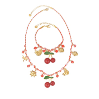 Trendy Multiple Styles Colorful Gravel Cherry Necklace Bracelet Jewelry Set for Women Stainless Steel Heart Flower Pendant Gift