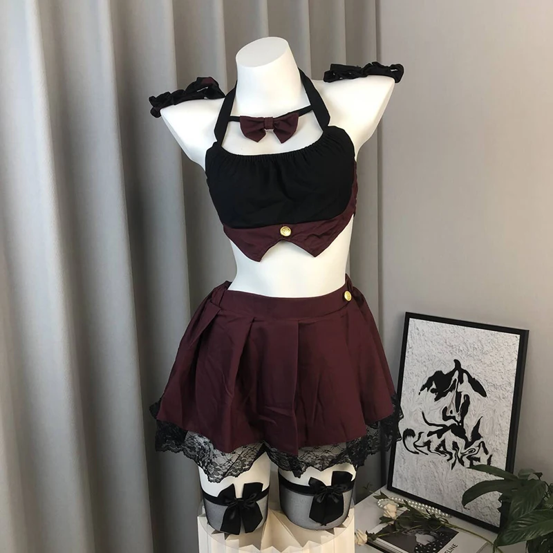 Large size sexy porno lingerie spicy girl tempting bow expose back pleated skirt college style JK cosplay uniform sex suit - view 4