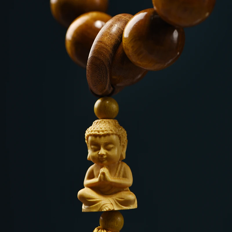 Natural Golden Phoebe Wood Handheld Car Ornament Gear Beads Interior Decoration Gear Knob Buddhist Beads Tassel For Car