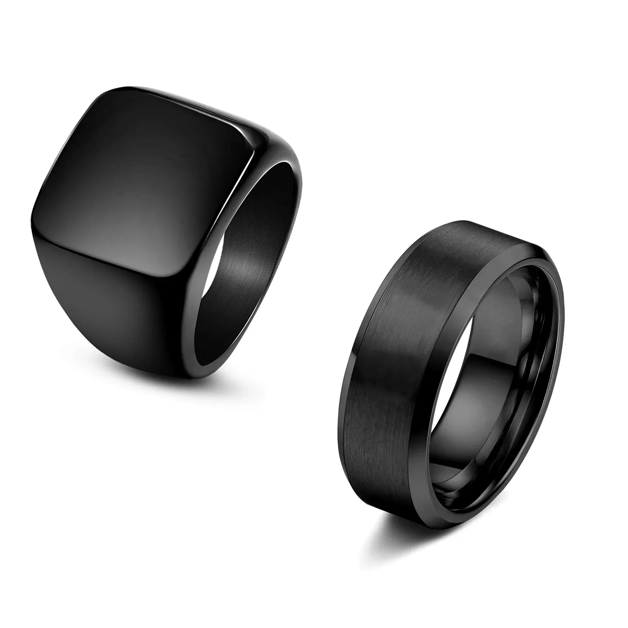 MYYA Men\'s Smooth Black Stainless Steel Rings Width Signet Square infinity Finge Ring Hiphop Male Wedding Party Jewelry Gift