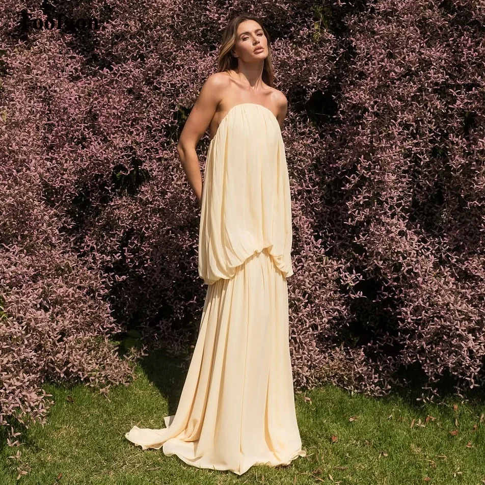 Toofgon amarillo una línea de gasa vestidos de noche personalizados mujeres embarazadas fiesta Formal vestido largo de graduación vestidos de alfombra roja 2026