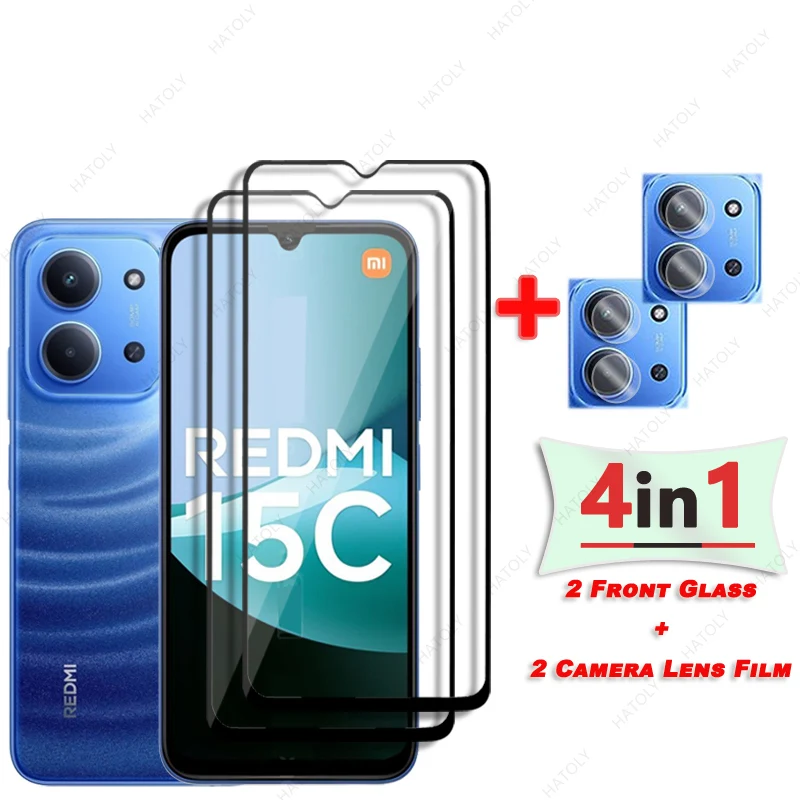 Protecteur d'écran pour Xiaomi Redmi 15C 4G, verre trempé à bord noir pour Redmi 15C 4G, Film de protection pour objectif d'appareil photo
